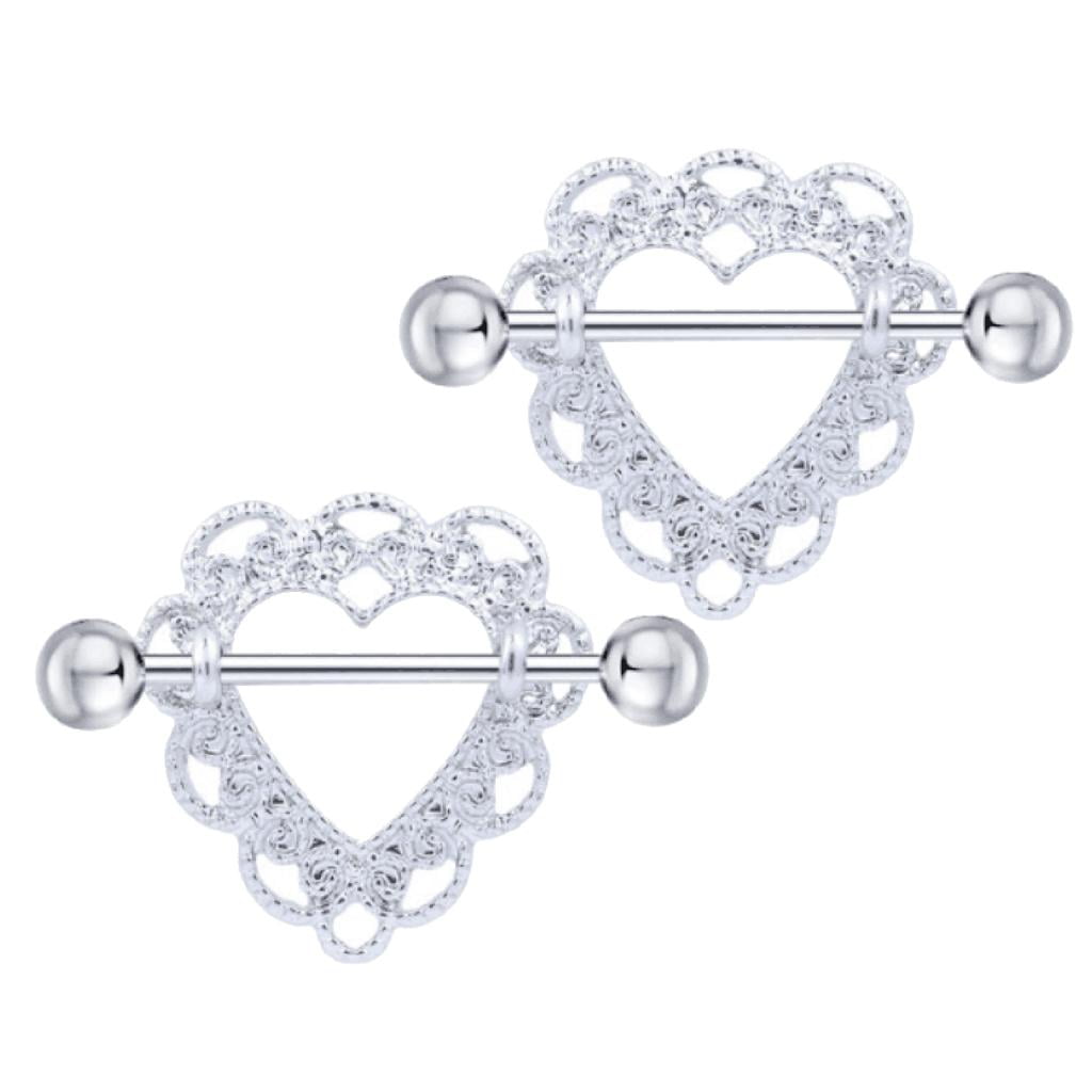 KLKCMS 2Pcs 14G Heart Shaped Nipple Rings Body Piercing