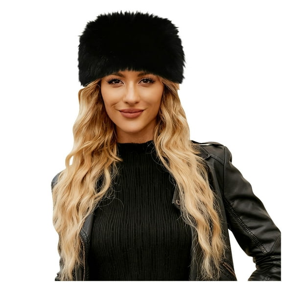 FAWUUDO Womens Winter Faux Fur Bucket Hat, Warm Comfortable Furry Wide Brim Hat, Fisherman Hat