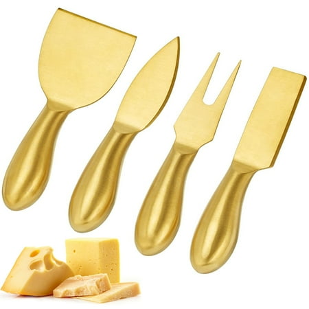 

Gpoty 4 Pieces Cheese Knife Set Cheese Knives with Cheese Slicer Cheese Cutter Cheese Fork Cheese Spreading Knife for Charcuterie Boards and Cutlery Gift Set