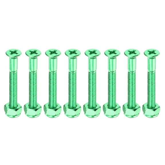Skateboard Mounting Hardware 1.5" Carbon Steel Skateboard Screws Bolts&Nuts Flat Head, Green 8 Pack