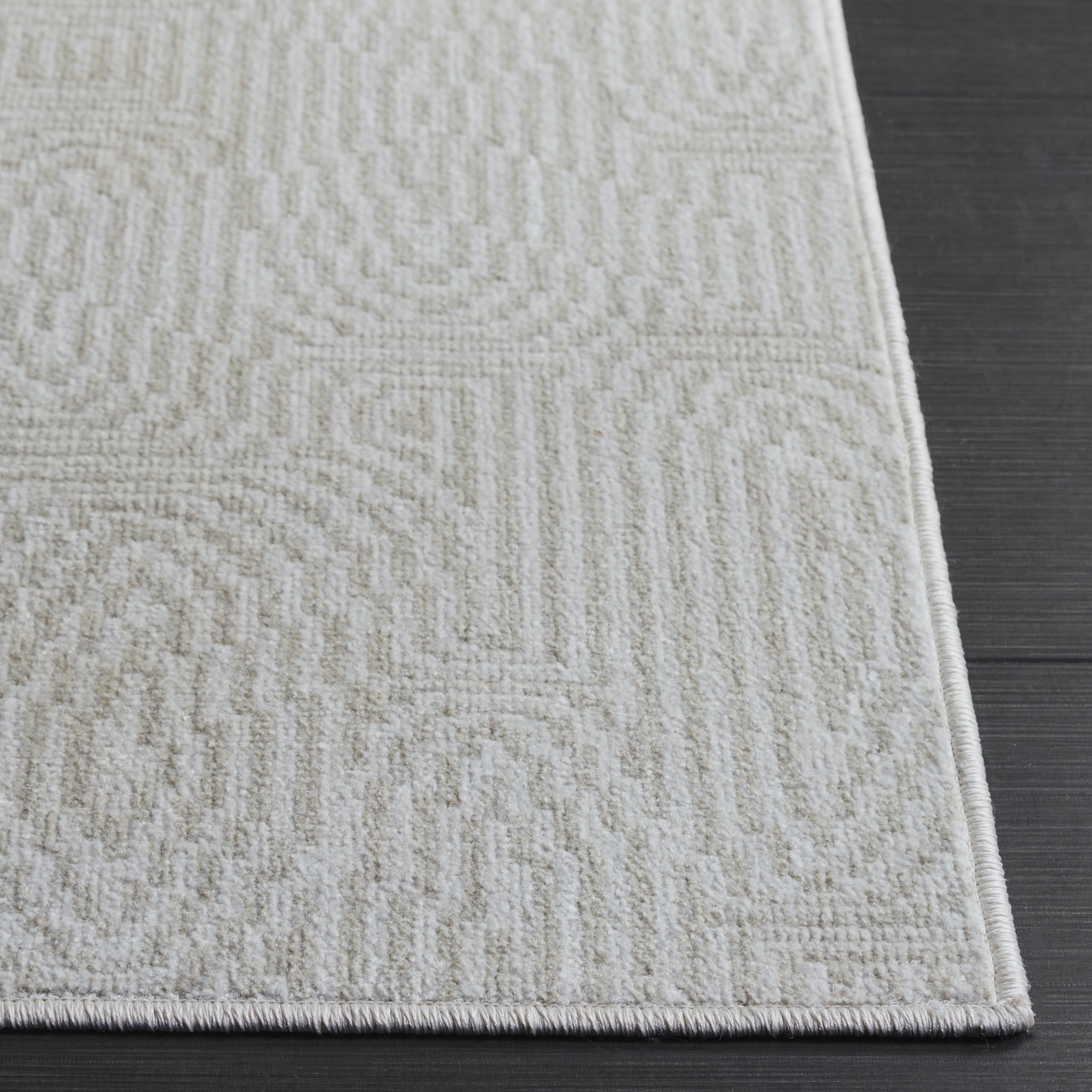 SAFAVIEH Bayside Hubert Texture Polyester Machine Washable Area Rug, Ivory/Light Gray, 4' x 6'