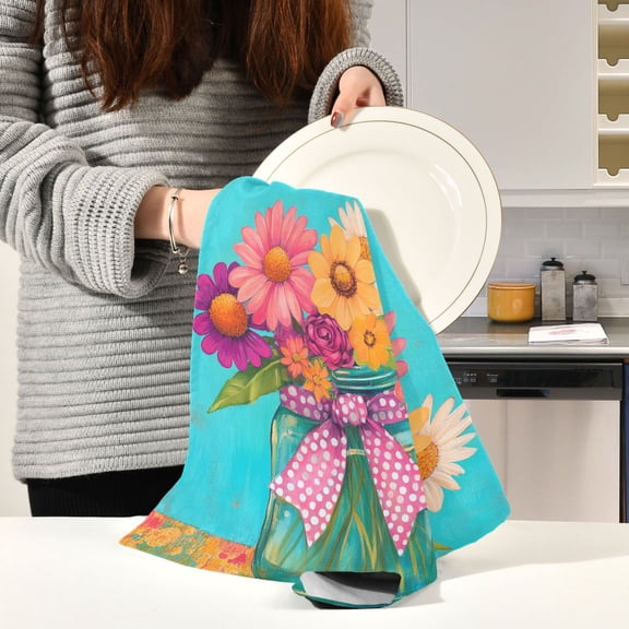 BZSMCE Kitchen Towels Creative Colorful Flowers Pattern Durable Kitchen Towel