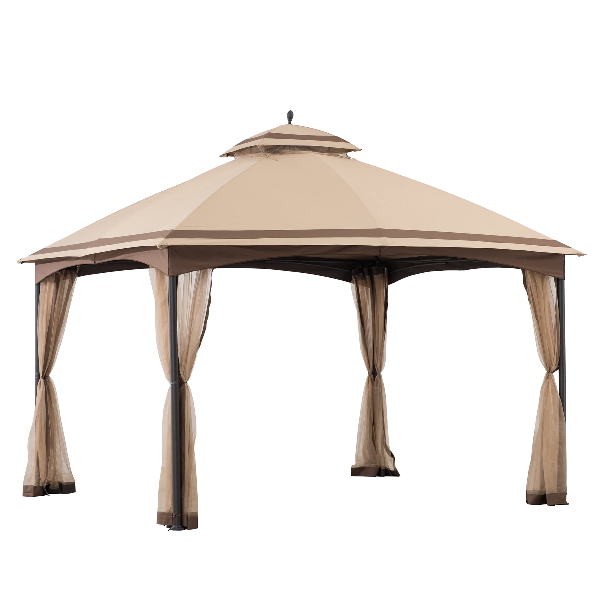 Sunjoy 10 ft. x 12 ft. Outdoor Soft Top Gazebo Beige with Mosquito Netting, Brown 2-tier Steel Gazebo For Backyard,Garden