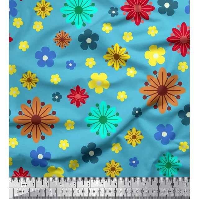 Soimoi Poly Georgette Fabric Colorful Flowers Clip Art Decor Fabric Printed Yard 42 Inch Wide