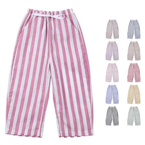 RUTAYY Girls Wide Leg Capri Pants Vertical Stripe Print Elastic Drawstring Waist Side Pockets Casual Summer Bottoms Hot Pink