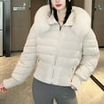 thumbnail image 4 of Miluxas Women Casual Fleece Hooded Coat Women's Autumn Winter Long Sleeve Loose Cotton-Padded Jacket Female Jacket White XL(XL), 4 of 7