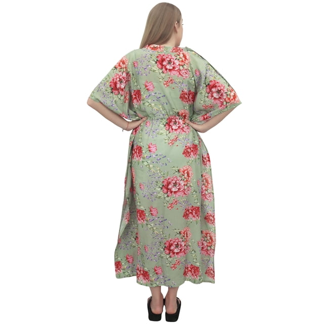 Bimba Robe Maxi de Maternité Imprimée Verte à Cordon pour Mamans, Caftan d'Allaitement-26