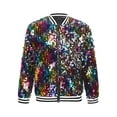thumbnail image 4 of Aislor Girls Sparkle Sequin Bomber Jacket Glitter Jackets Long Sleeve Coat with Stripe Ribbed Cuffs Colorful 14, 4 of 6