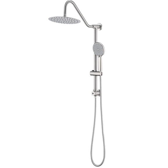 JERFIT 10 Inch Dual Shower Combo with Rainfall Showerhead & Handheld Spray, 3 Functions, Wall Mounted in Brushed Nickel