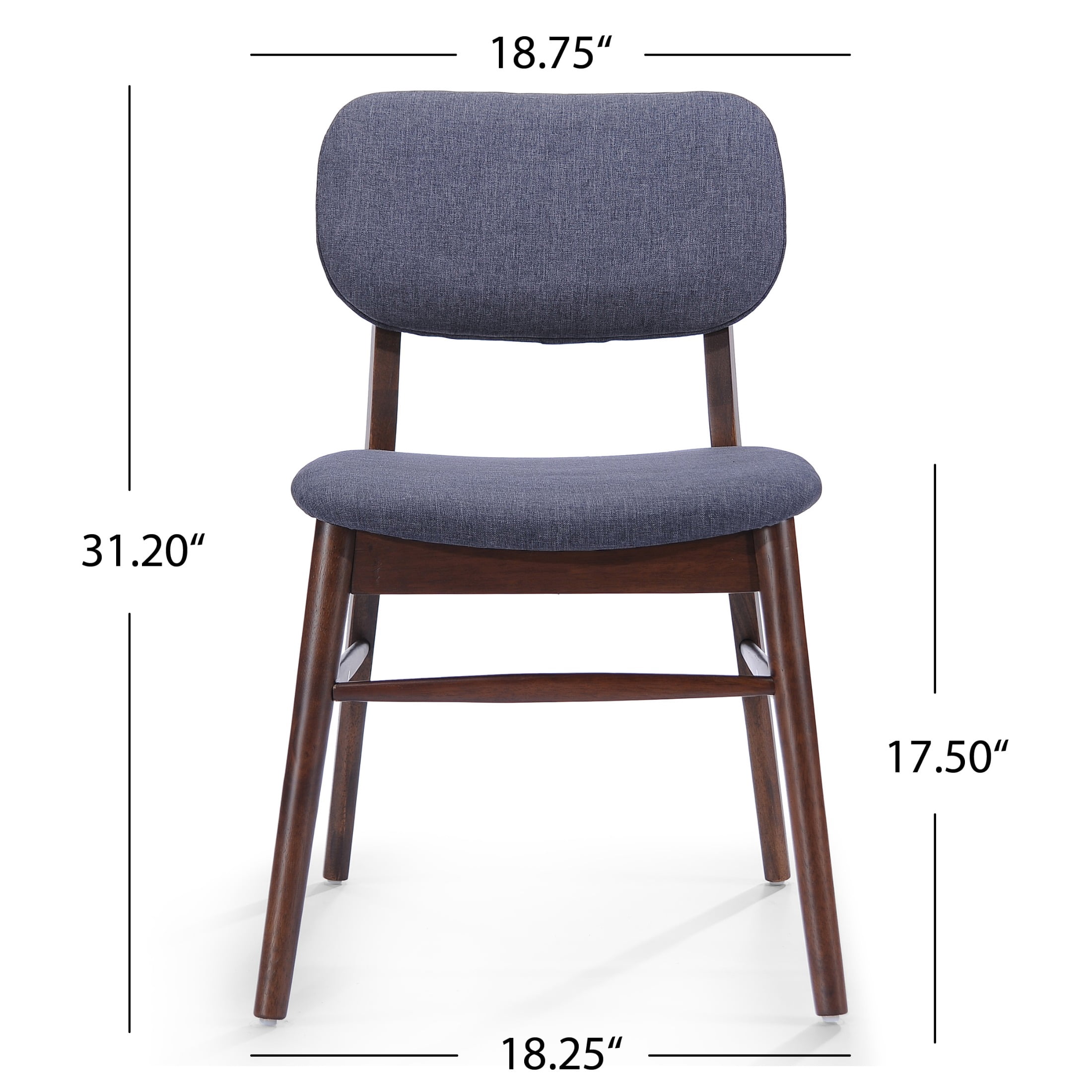 Dining Chairs Set of 2, Rubberwood Chairs with Upholstered Seat for Living Room, Dining Room, Walnut + Charcoal