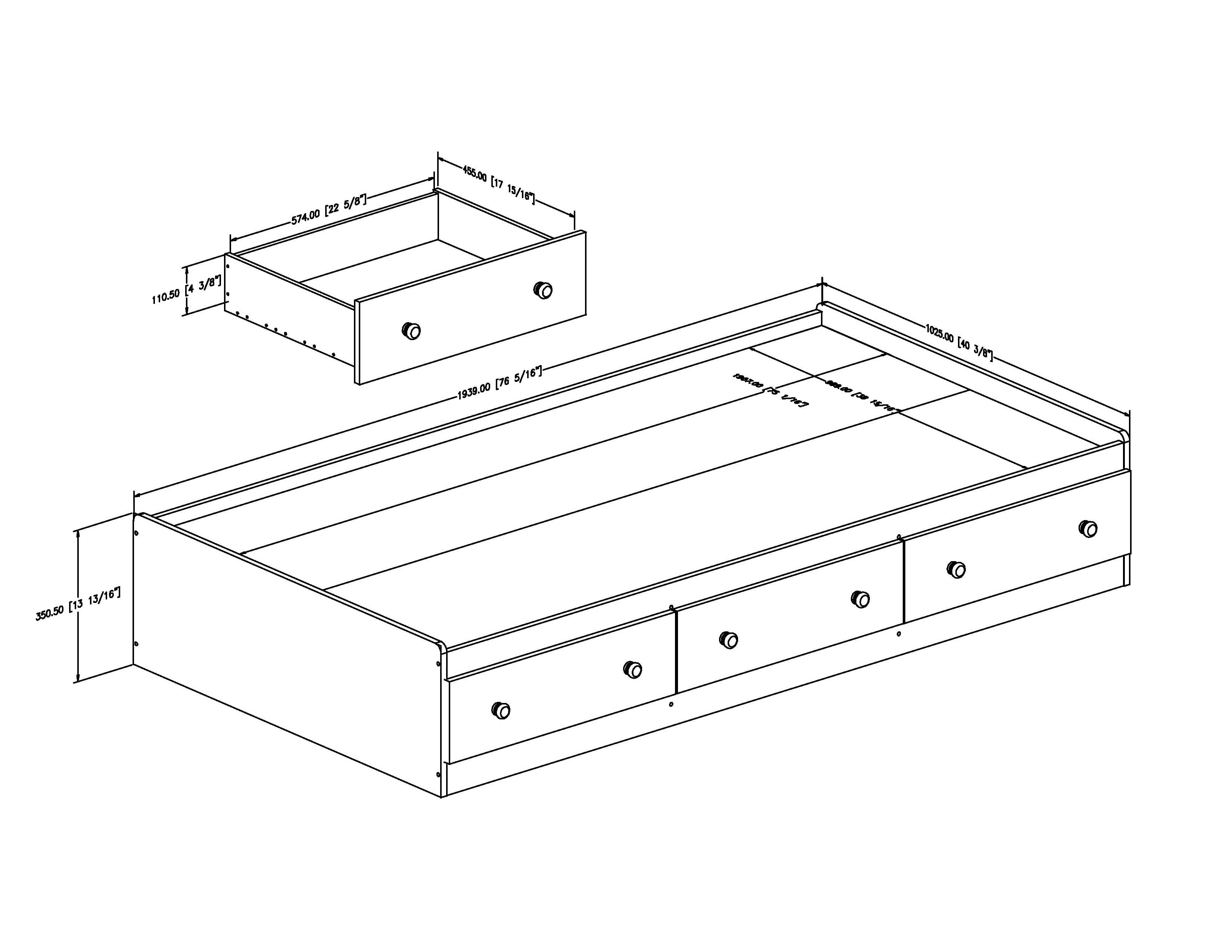 South Shore Savannah Twin Mates Bed with 3 Drawers, in Pure White