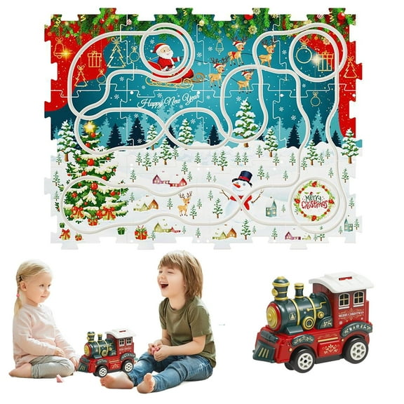 Christmas Train Set with Remote Control - Electric Train for Tree w/Sound & Lights, 4 puzzles 1 train, Toy Train Set for Kids Ages 3-8, Christmas Tree Decor Gifts, Gift box,A#Red
