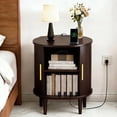 thumbnail image 6 of Aisword Nightstand Set of 2 with Charging Station, Fluted Accent Side Table with Sliding Door and Adjustable Shelf, End Table for Small Space, Brown, 6 of 6