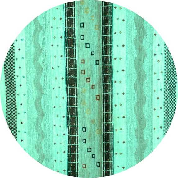 Ahgly Company Machine Washable Indoor Round Abstract Turquoise Blue Contemporary Area Rugs, 4' Round