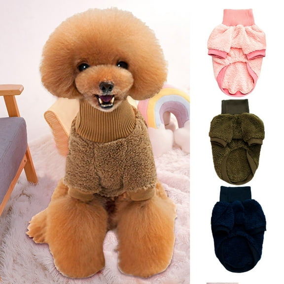 Visland Dog Cat Plush Sweater Coat, Soft Plush Coral Fleece Turtleneck Long-sleeved Winter Warm Pet Knitwear Clothes Costume for Puppy Kitten