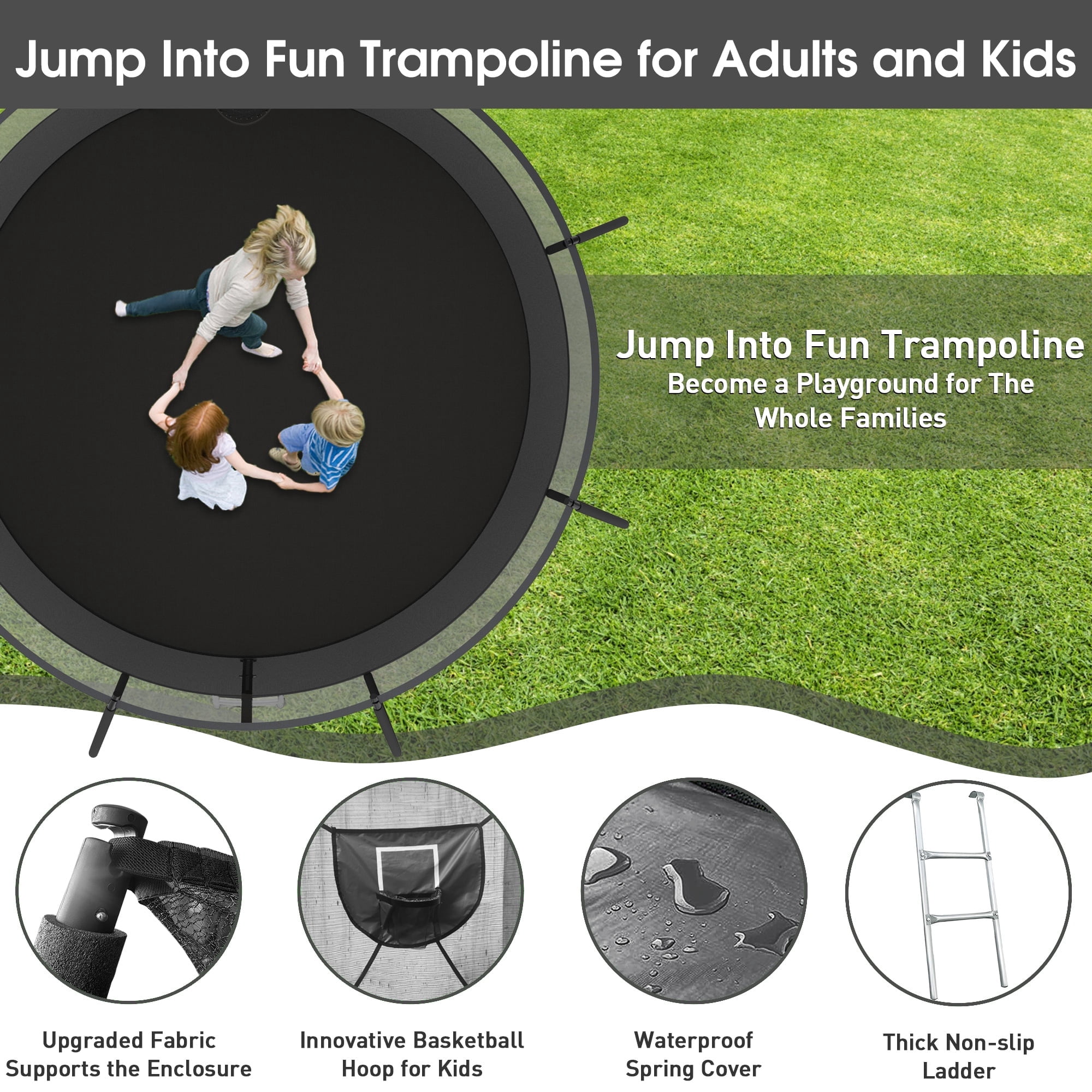 Jump Into Fun Trampoline, 12FT 10FT 14FT 16FT 1200LBS Trampoline for Adults and Kids, Trampoline with Enclosure, Basketball Hoop and Basketball, Outdoor Heavy Duty Pumpkin Trampoline