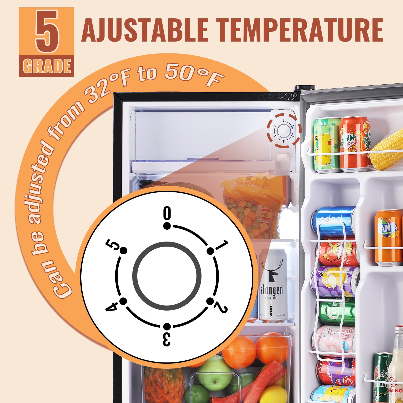 DEMULLER 3.2 Cu.ft Mini Refrigerator Mini Fridge with Freezer Singel Door Drink Holder New Silver