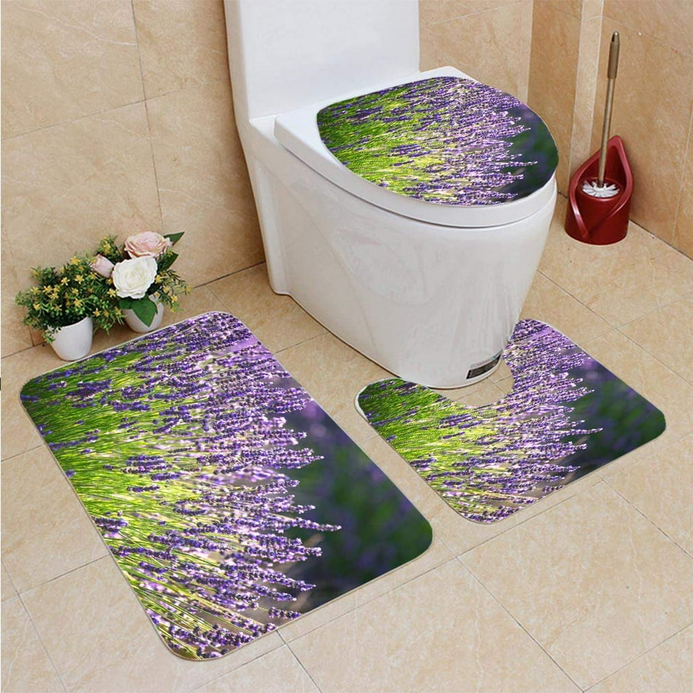 GOHAO Lavender Flowers 11 3 Piece Bathroom Rugs Set Bath Rug Contour
