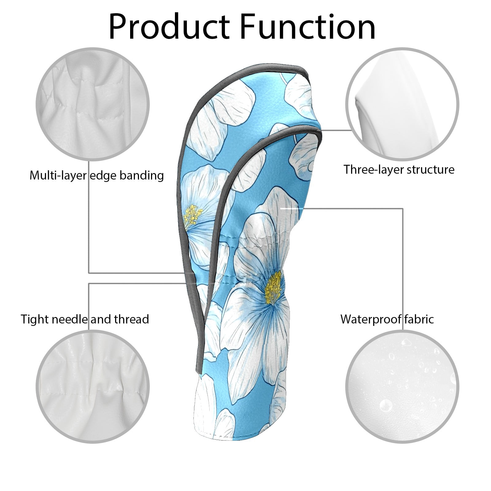 Golf Club Covers PU Leather Waterproof Head Covers for Fairway Woods Hybrids White Lily Unisex Fits Most Brands