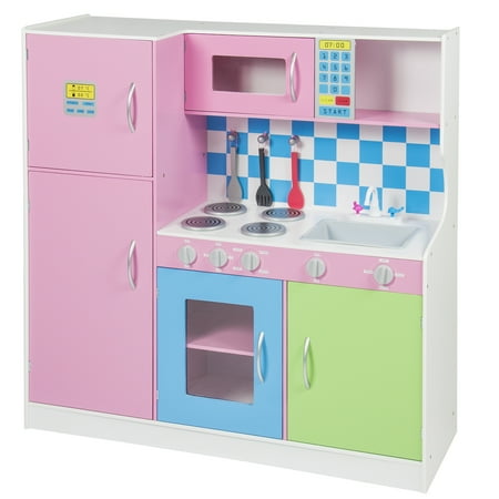 Deluxe Wooden Pink Kitchen Set  Kids Toddler Refrigerator 