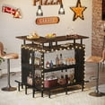 thumbnail image 3 of Tribesigns L-Shaped Liquor Bar Table, Home Bar Unit with Stemware Racks and 2-Tier Shelves, Brown, 3 of 7