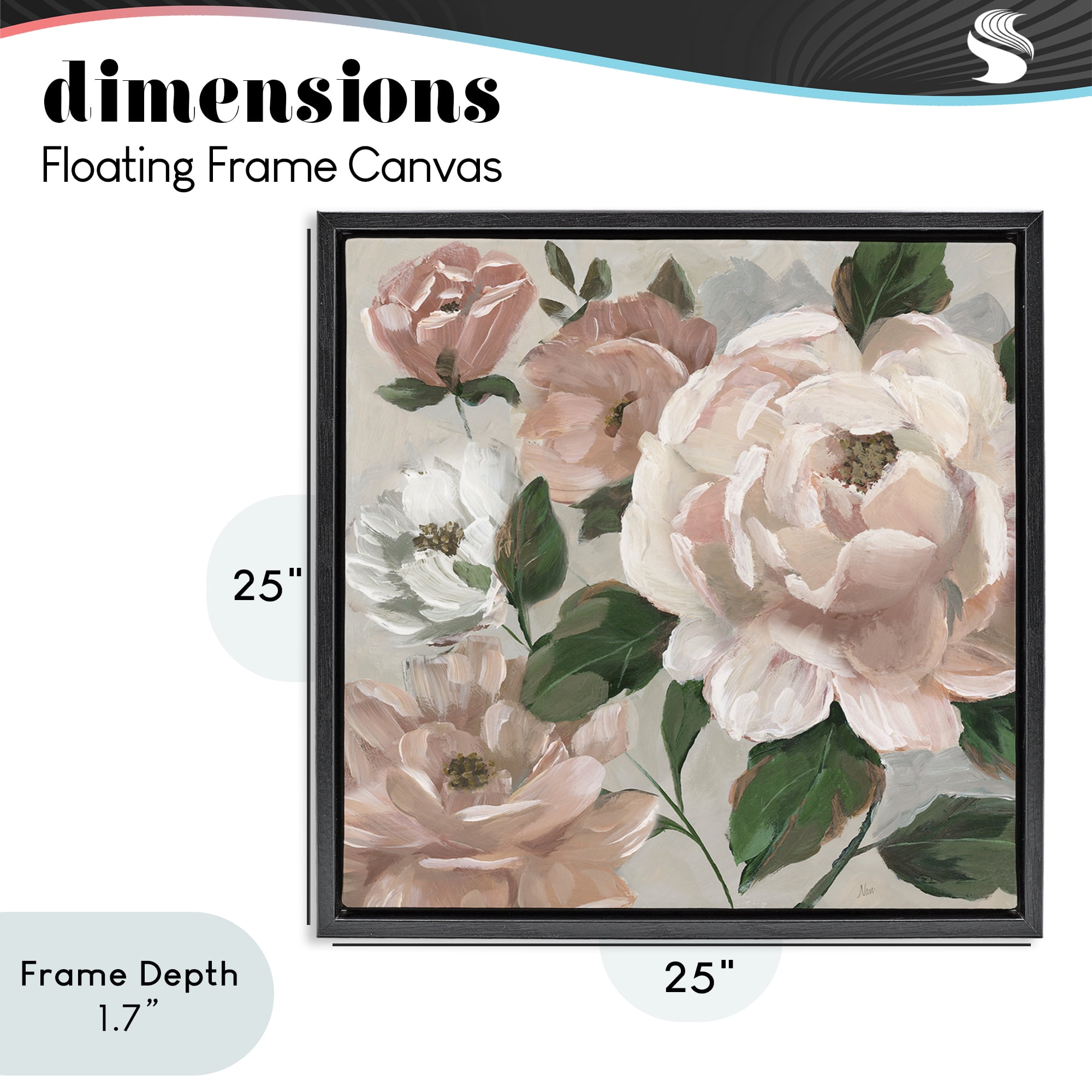Stupell Industries Delicate Blush Peonies with Leaves Black Framed Floater Canvas Wall Art, design by Nan