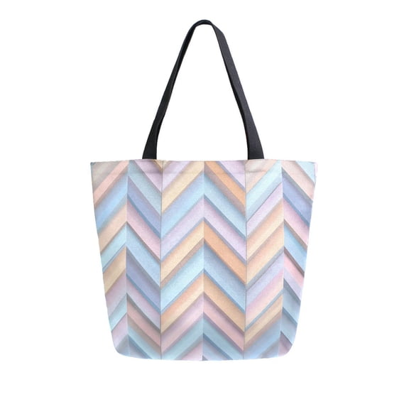 FORMRS Womens Canvas Tote Bag with Zipper Inner Pocket Shoulder Handbag, Purple Geometric