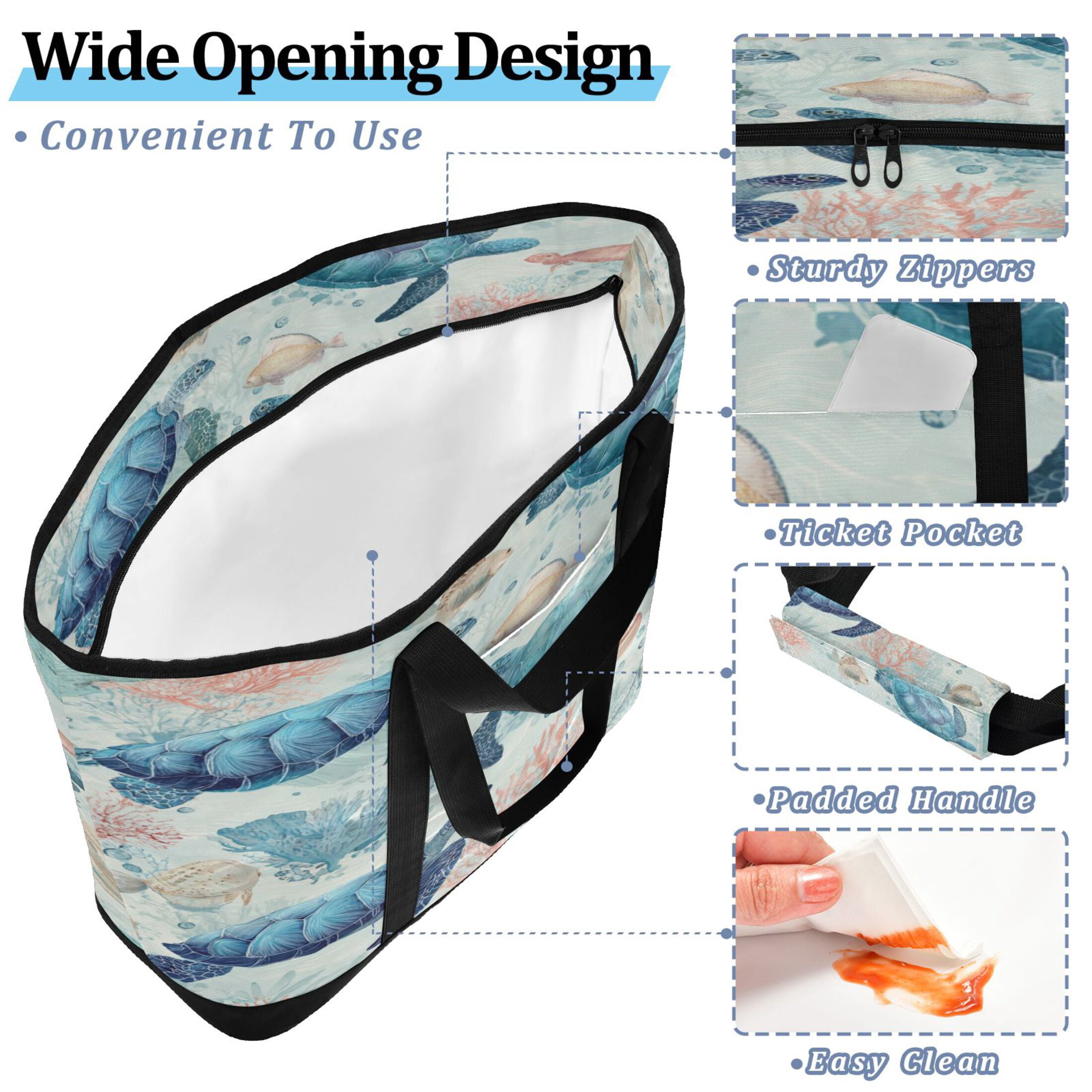 Extra-Large Wide Opening Design Capacity Hand-Held Ice Pack Thickened Insulation Layer For Long-Lasting Cold Retention For Outdoor Shopping Picnics And Camping Deep Green Sea Turtles