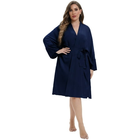 

Women s Plus Size Kimonos Robes Long Sleeve Short Dressing Gown Sleepwear Lightweight Knee-Length Bathrobe With Pockets XL-4XL