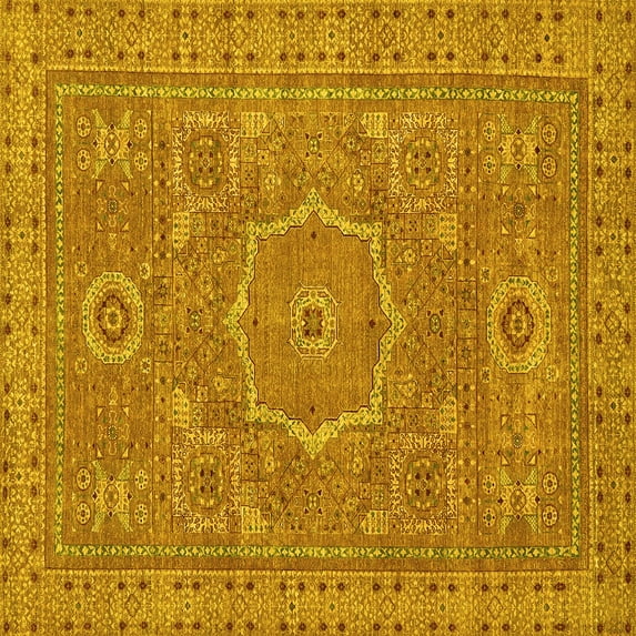 Ahgly Company Machine Washable Indoor Square Abstract Yellow Modern Area Rugs, 6' Square