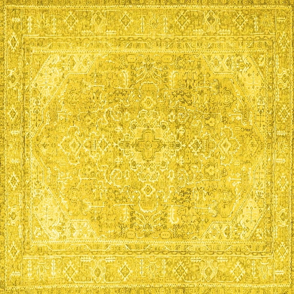 Ahgly Company Machine Washable Indoor Square Persian Yellow Traditional Area Rugs, 5' Square