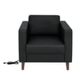 thumbnail image 6 of Flash Furniture Black LeatherSoft Reception Chair with 2 AC Outlets/1 USB/1 USB-C Ports and Solid Wood Walnut Legs with Adjustable Floor Glides, 6 of 12
