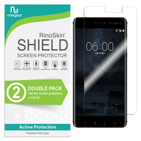 (2-Pack) Nokia 6 Screen Protector RinoGear Flexible HD Invisible Clear Shield Anti-Bubble Unlimited Replacement (Best Screen Protector For Nokia 6)
