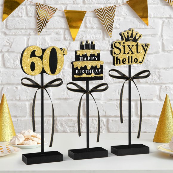 Carteles de madera para decoración de mesa Sereliy para 60 cumpleaños (3 unidades)