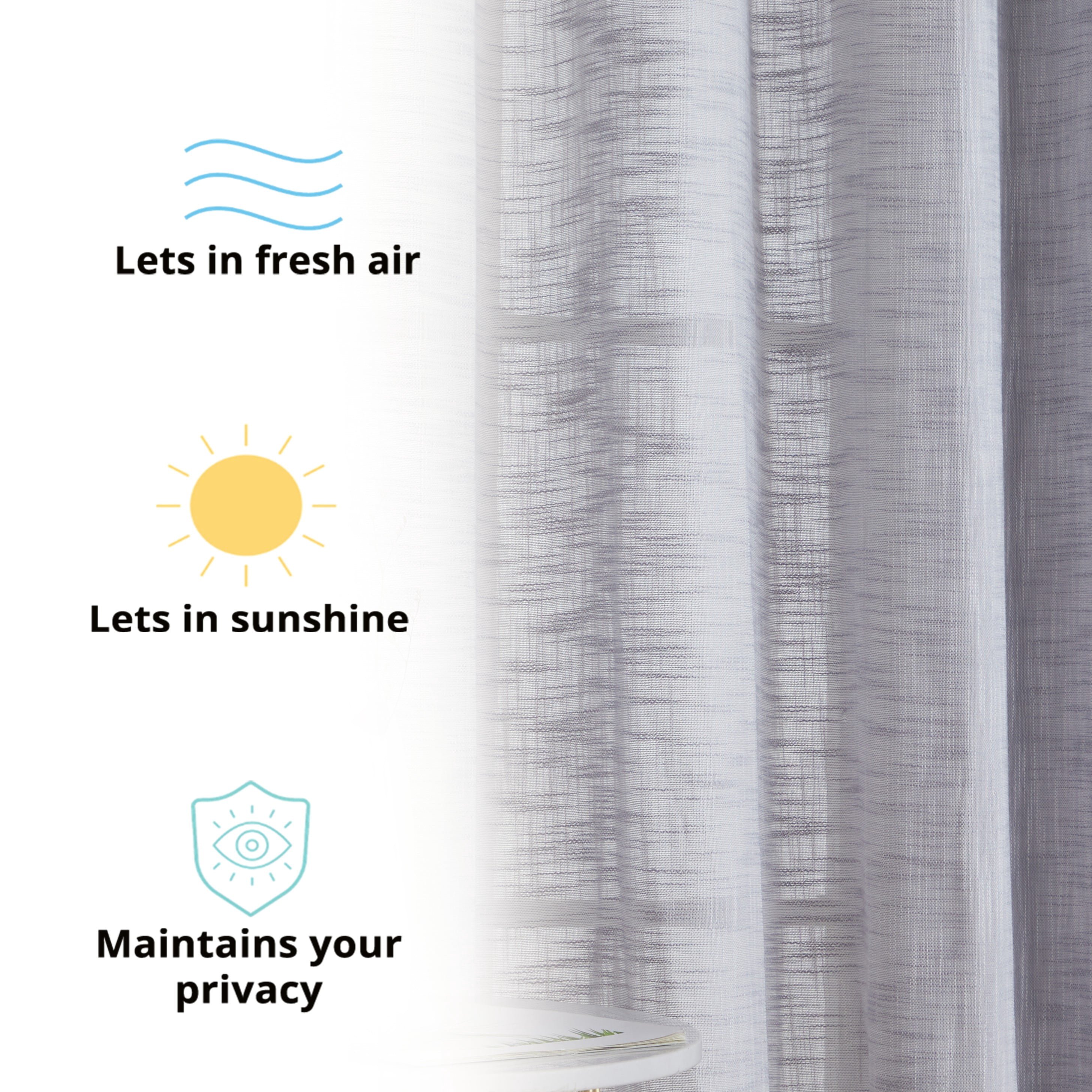 THD Harley Faux Linen Textured Semi Sheer Sun Light Filtering Window Grommet Curtain Panels, Set of 2 Panels