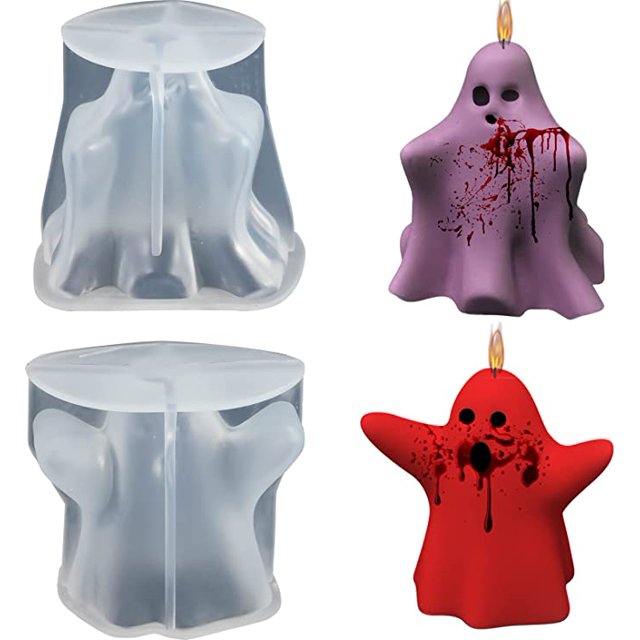 Paquete de 2 moldes para velas fantasma, moldes para velas fantasma 3D de Halloween, resina fantasma de silicona para manualidades de Halloween, velas de aromaterapia, jabón hecho a mano, cera JAMW Sencillez