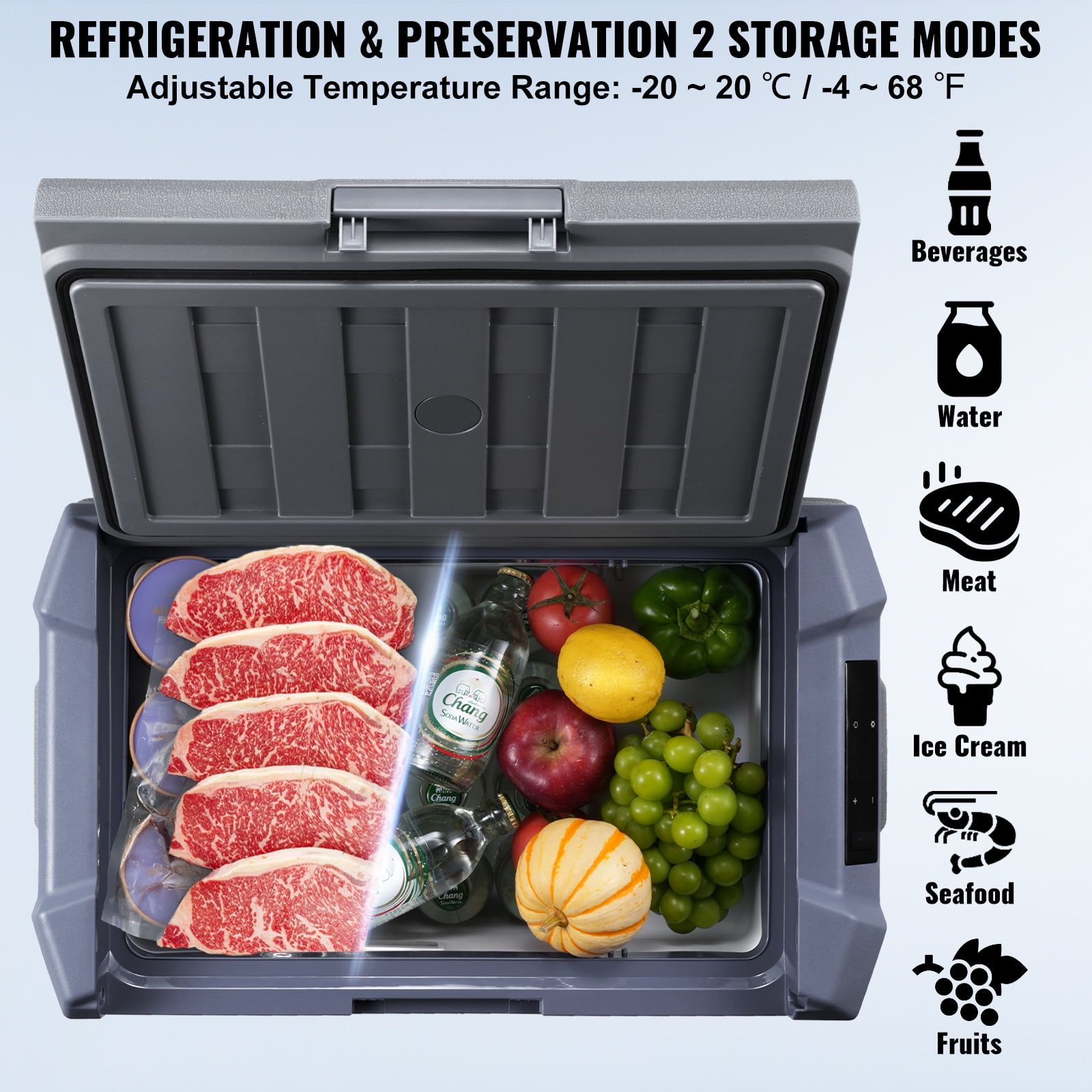 KFFKFF 12V Car Refrigerator ,  52.8 QT Portable Fridge Freezer,  12/24V DC 110~240V AC -4℉ to 68℉ for RV Camping, Travel, Truck, Home