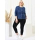 thumbnail image 3 of Women's Plus Size Long Sleeves Collarless Denim Jacket Navy Blue 3X, 3 of 6