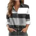 thumbnail image 2 of HongQid Womens Button Down Shirts V Neck Stripes Rolled Up Long Sleeve Tops Elegant Dressy Blouses Business Casual Outfits, 2 of 6