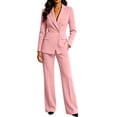 thumbnail image 2 of MLCDZ Two Piece Sets for Women Blazer Double Breasted V Neck Long Sleeve Jacket Wide Leg Loose Pants Pockets Suits Set Office Work Business Casual Outfits, 2 of 8