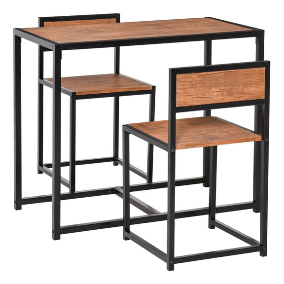 HOMCOM 3-Piece Industrial Dining Table Set for 2, Kitchen Table and Chairs, Dining Room Sets for Small Spaces