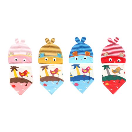 Bobora 2PC Infant Baby Cute Cartoon Cotton Hat Cap +Triangle Towel Head Scarf Bib Pinafore Sets