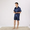 thumbnail image 4 of SWSMCLT Men's Button Down Soft Shorts Pj Casual Summer 2 Piece Satin Pajama Set Short Sleeve Lightweight Lounge Set Silky Blue XX-Large, 4 of 4