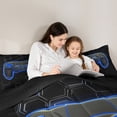 thumbnail image 4 of Manfei Chic Blue Honeycomb Bedding Comforter Set 7pcs, Video Game Controller Queen Bedding Sets, Modern Gaming Player Reversible Queen Sheet Sets, Breathable Home Decor, 4 of 7