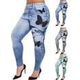 thumbnail image 2 of Gvmfive Women Fashion Imitation Denim Print High Waist Stretch Leggings Casual Skinny Pants, 2 of 6