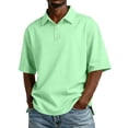thumbnail image 2 of Resicozy Men's Casual Polo Shirts Classic Button Basic Short Sleeve Shirt Solid Color Tees Fashion Big and Tall Tops Mint Green L, 2 of 9