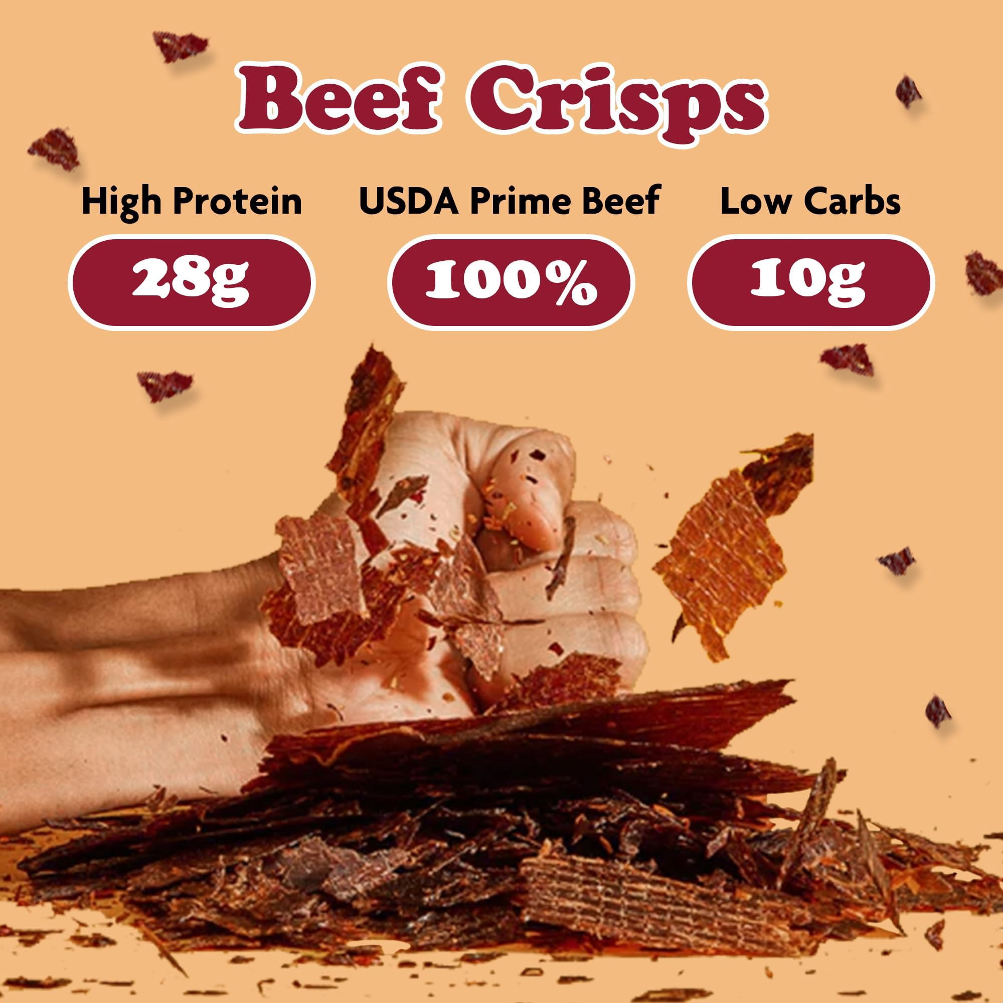 Yay's Snacks Sweet and Spicy Beef Crisps, High-Protein Ready-to-Eat Crispy Crunchy Chipped beef, Teriyaki Beef Jerky with 28g Protein per Bag, Non-GMO Healthy Meat Snack, USA-Made pack of 1(1.75 oz)