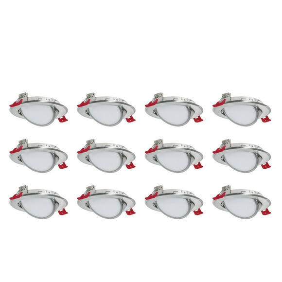 Nadair, 4’’ LED Gimbal Recessed Ultra Slim Lights, 12-pack, IC rated, Dimmable, 9W=50W, 550 Lumens, 3 Built-in color temperature, 3000K,4000K,5000K, Large Junction box, Quick Connect System, Brushed N