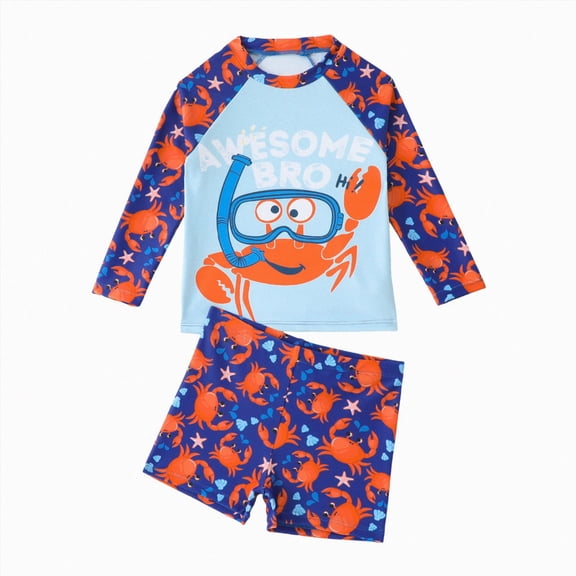 Ymyiu Baby Bathing Suit Boy Toddlers and Baby Boys' 3-Piece Swimsuits Kids Long Sleeve Sunsuit Swimwear Sets 3T 4T (Light Blue,3-4 Years)