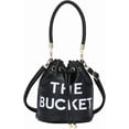 thumbnail image 3 of Sunyuer Women Mini Drawstring Bucket Bag, Letter Print PU Leather Handbag, Fashion Detachable Adjustable Strap Crossbody Shoulder Purse for Daily Travel, 3 of 9